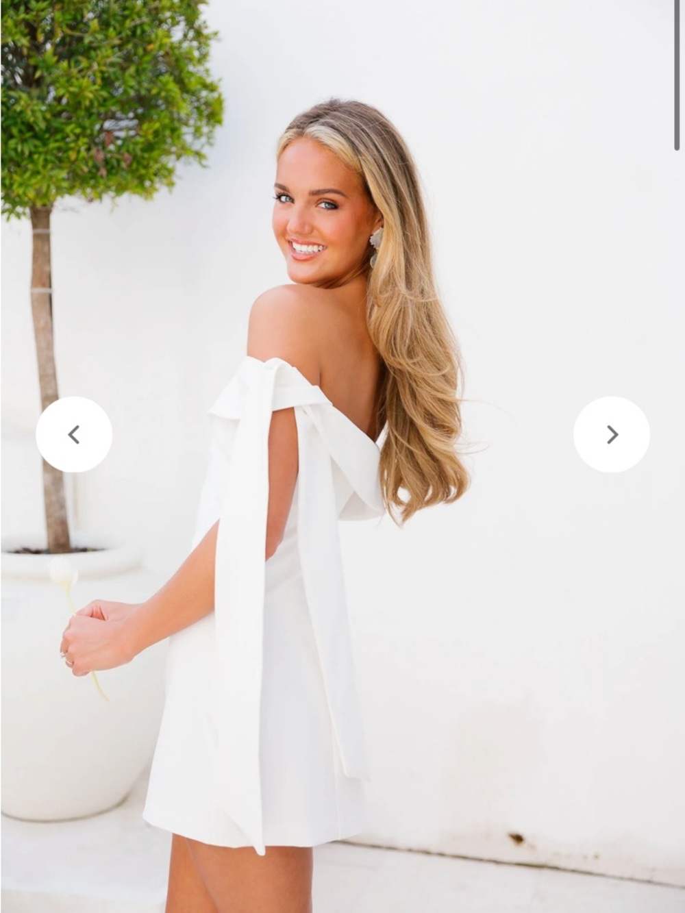 Off-Shoulder White Tie-Sleeve Dress